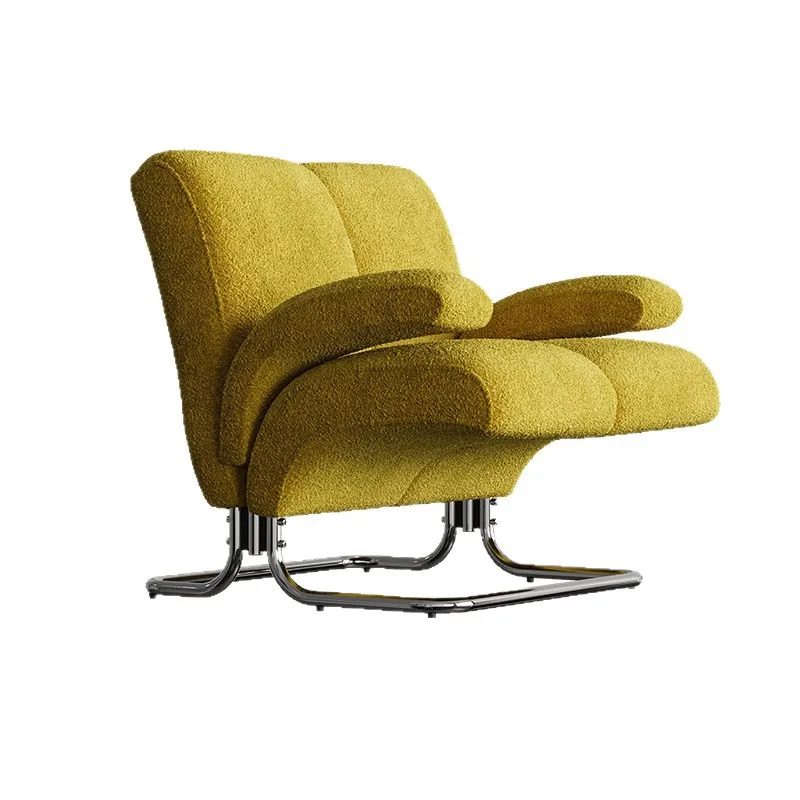Italian minimalist chenille casual fabric sofa chair, single stainless steel recliner