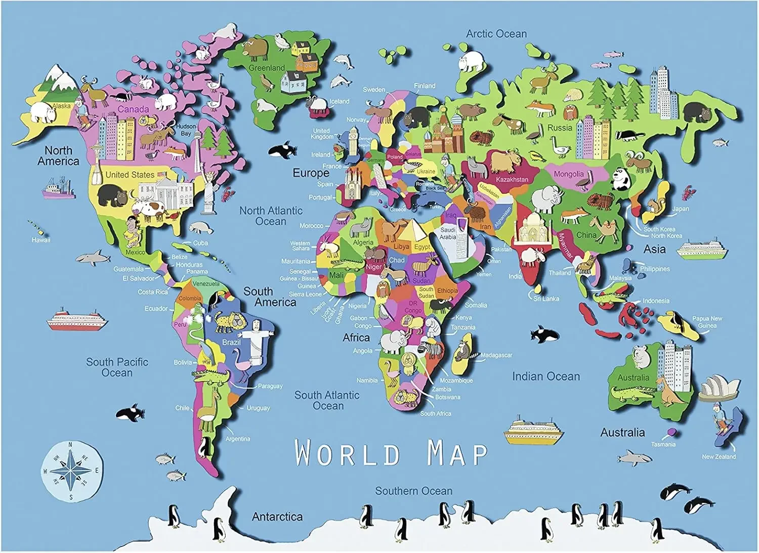 

1000/500/300/120 Pieces World Map Characteristic Jigsaw Puzzles for Adults Home Decor Games Family Puzzles Educational Toys