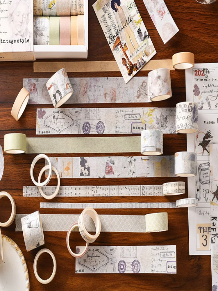20 Rolls - AGUGU Retro Imprint and Paper Tape Ins Style and Paper Tape, Used for Hand Account Materials, DIY Scrapbooks