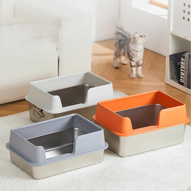 

Semi-Enclosed Cat Litter Box and Accessories Super Large Stainless Steel Cat Toilet Splash-proof Bedpan Toilet Cat Box