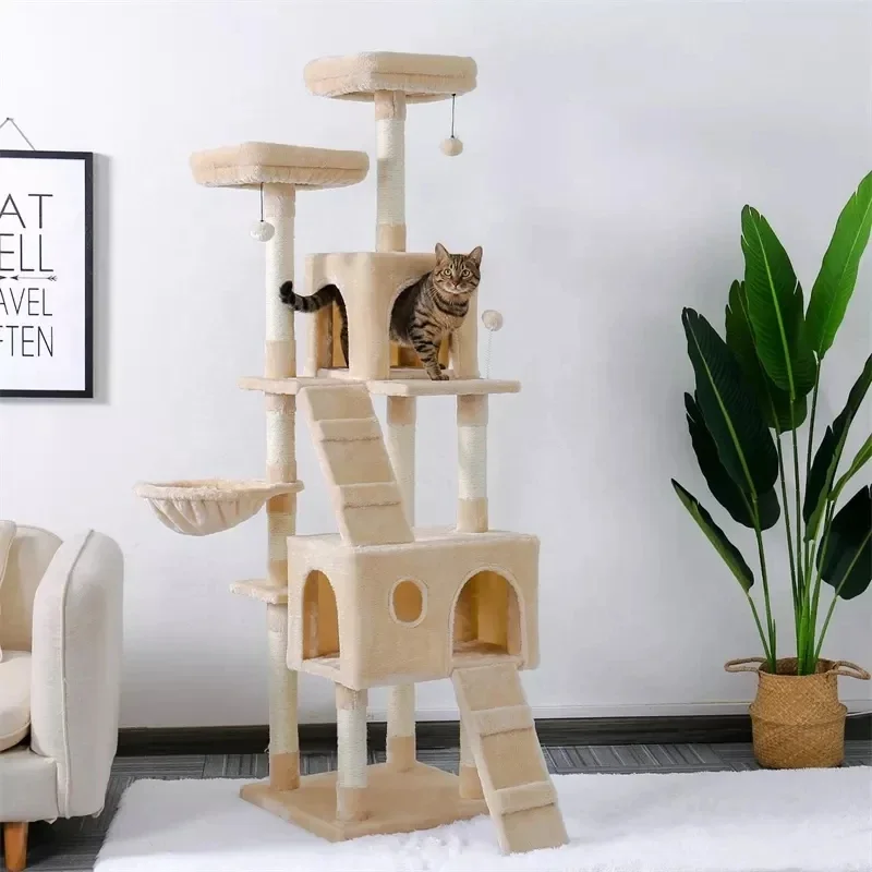 Modern Large Cat Tree Cat Tower Double Apartment with Sisal Scraping Column