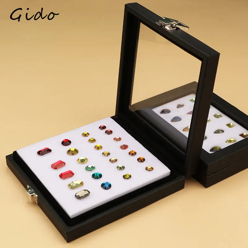 Jewelry Display Box Black Patent Leather Buckle Transparent Gem Box Diamond Ring Face Bare Stone Color Treasure Bare Diamond Box