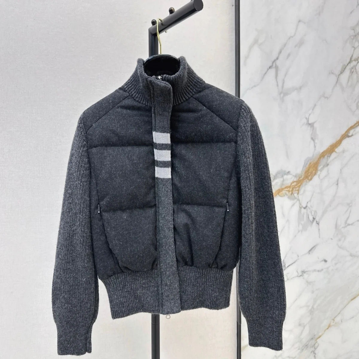 2026 high-quality women's knitted spliced short standing collar cotton jacket--2692915
