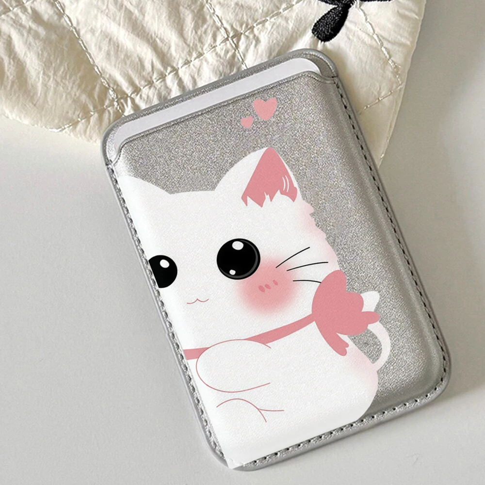 Elegante Katzen-Leder-Kartenhalter-Handyhülle für Magnetische Hüllen, Geeignet für alle iPhone Magsafe-Karten-Handy-Rückseiten-Taschen – Detail 1