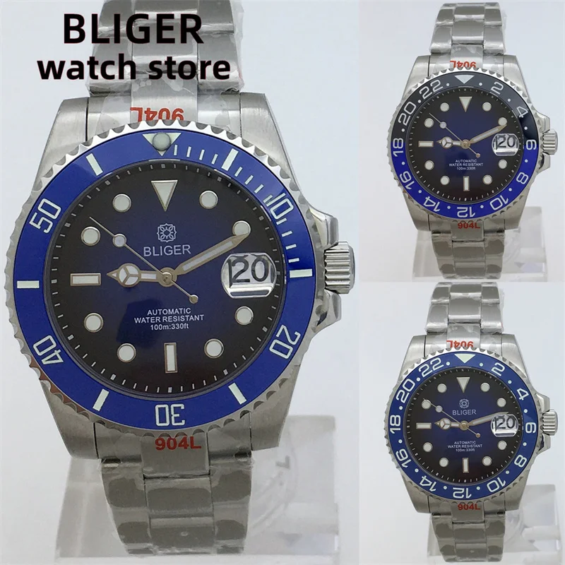 

New 40mm NH35A 100M Waterproof Sapphire Crystal NH35A Automatic Diver Watch for Men's Oyster Bracelet Blue Ceramic bezm insert