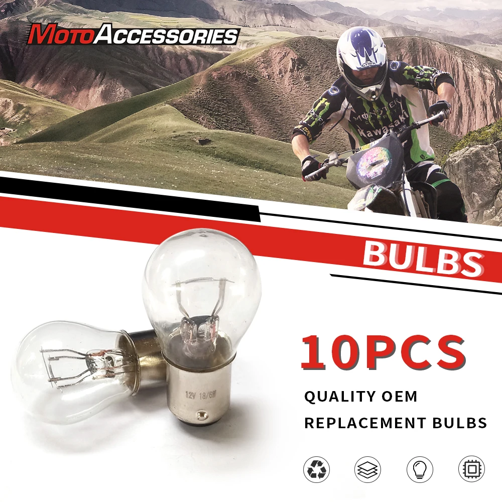 10pcs Halogen Headlamps Bulbs 12V 18/6W Stop/Tail Bayonet (A4872) Light Bulb ATV Moped Scooter Motorcycle Accessories BAY15D