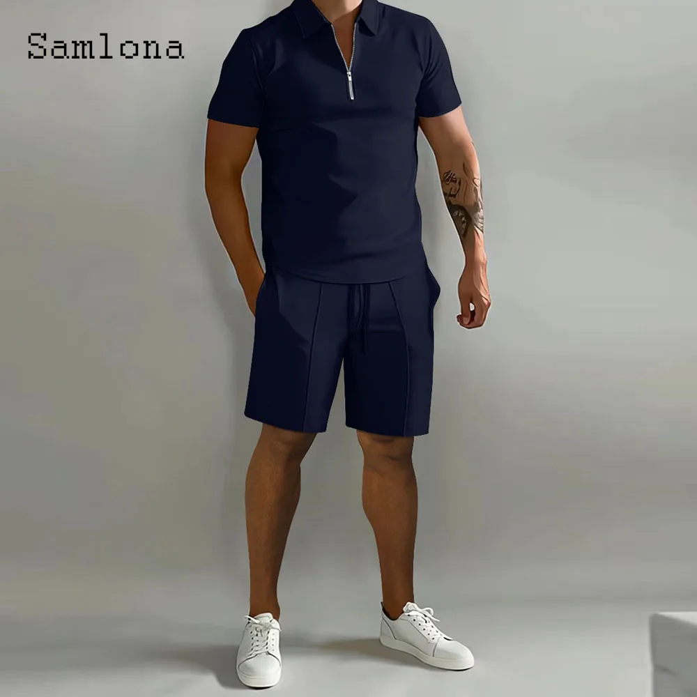 Mens Casual Sports Running Two Piece Sets 2024 Europe Style Polo Shirt and White Pocket Shorts Suit Male Beach Tracksuits Set