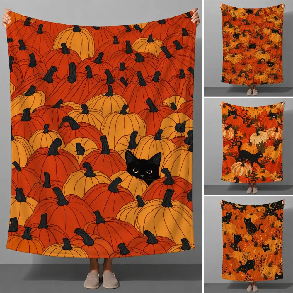 Halloween Black Cat Pumpkin Cute Gothic Aesthetic Throw Soft Flannel Throw Blanket for Couch Bed Sofa Warm Cozy All Season