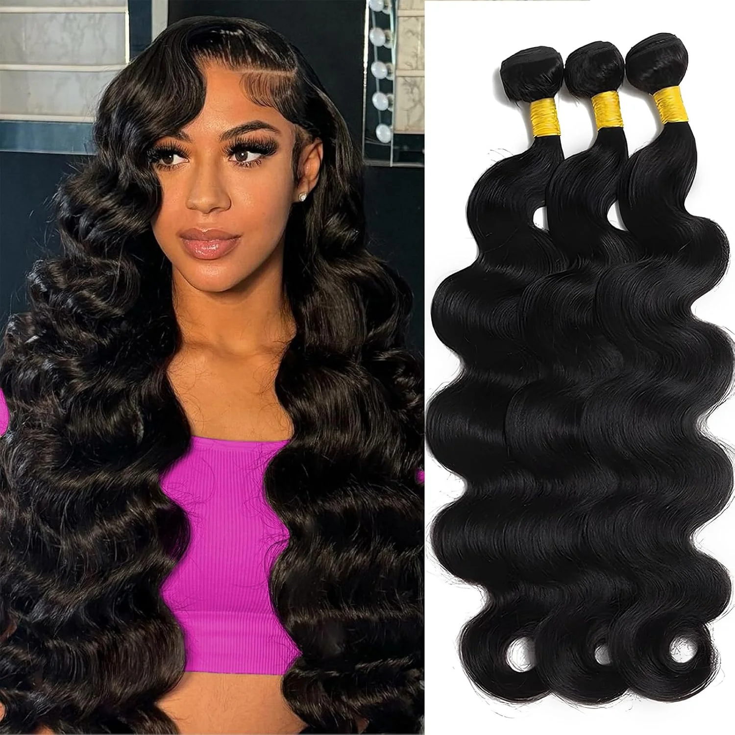 extensions-de-cheveux-humains-noirs-1b-ondules-non-traites-bresiliens-vierges-remy-4-paquets