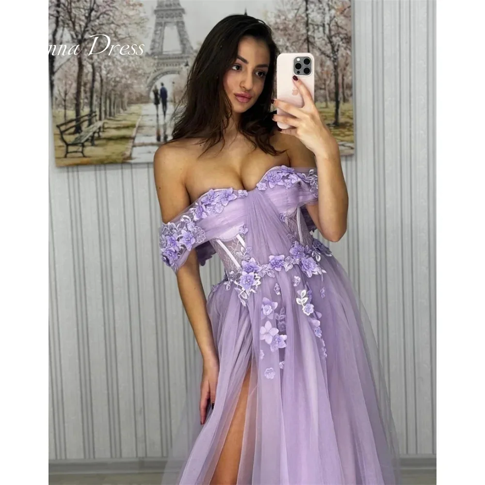 

Anna Lilac Evening Dresses Woman Elegant Formal Dresses for Women Evening Dress Gauze Off the Shoulders Side Slit Line A Wedding