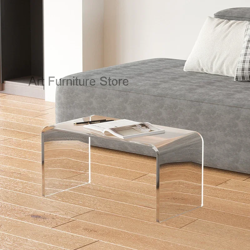 Modern Coffee Table Acrylic Tray Small Transparent Floor Coffee Table Sofa Side Square Bedside Tavolino Da Divano Room Decor