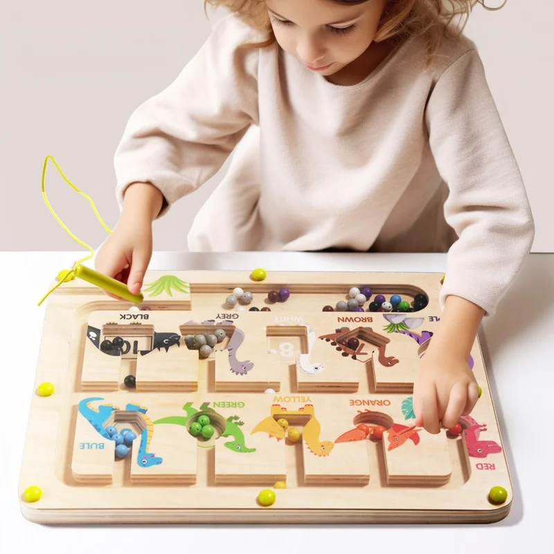 

Wooden Children'S Magnetic Stroke Cognition, Maze Digital Color Classification Counting Board Beaded Intelligence Magnetic Maze