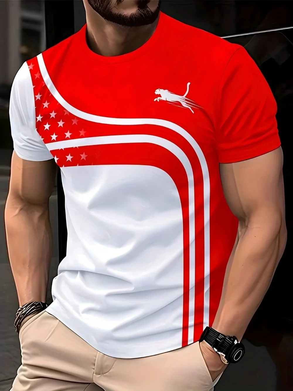 Two-Tone Color Block Animal Leopard 3D Print Breatha Quickdry Men WomenTshirt Outdoor Street Casual Fashion Parentchild Clothing