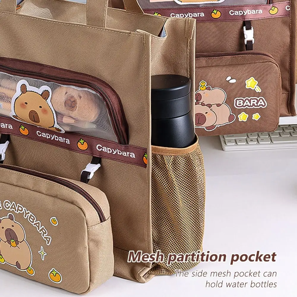 Large Capacity Capybara Tutoring Bag Detachable Pen Case Learning Supplies Tote School Bag Multifunctional Art Storage Bag