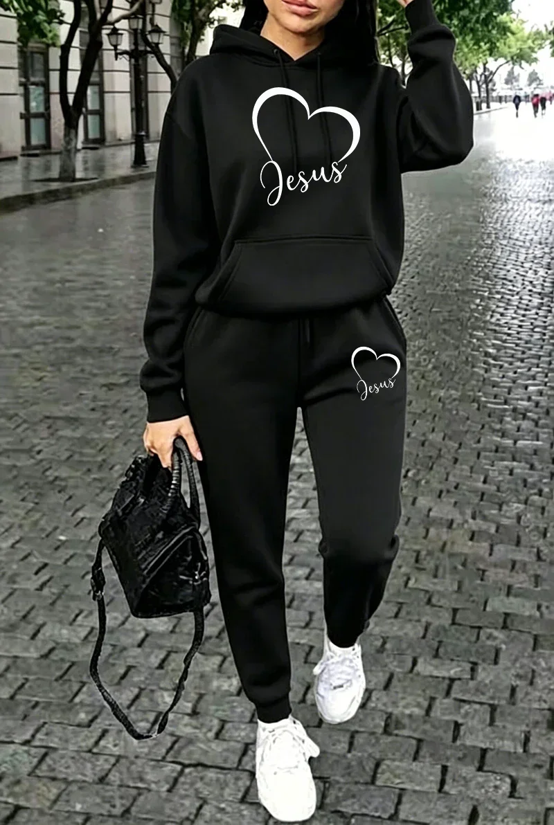 2026 Womens Outfits Casual Hooded Sweatshirts Outdoors Sports Jogging Woman Clothing Fall Winter Street Single Item Hoodie Pants
