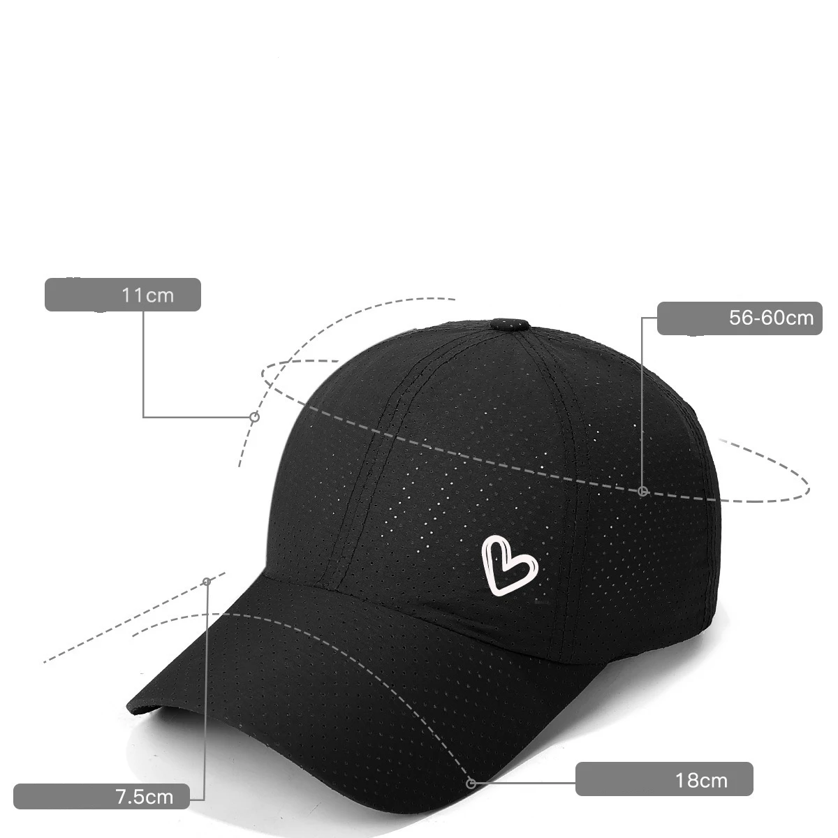 Summer Fashion Simple Sun Hat, New Cross-Border Baseball Cap with Holes, Ponytail-Friendly, Heart Duckbill Cap