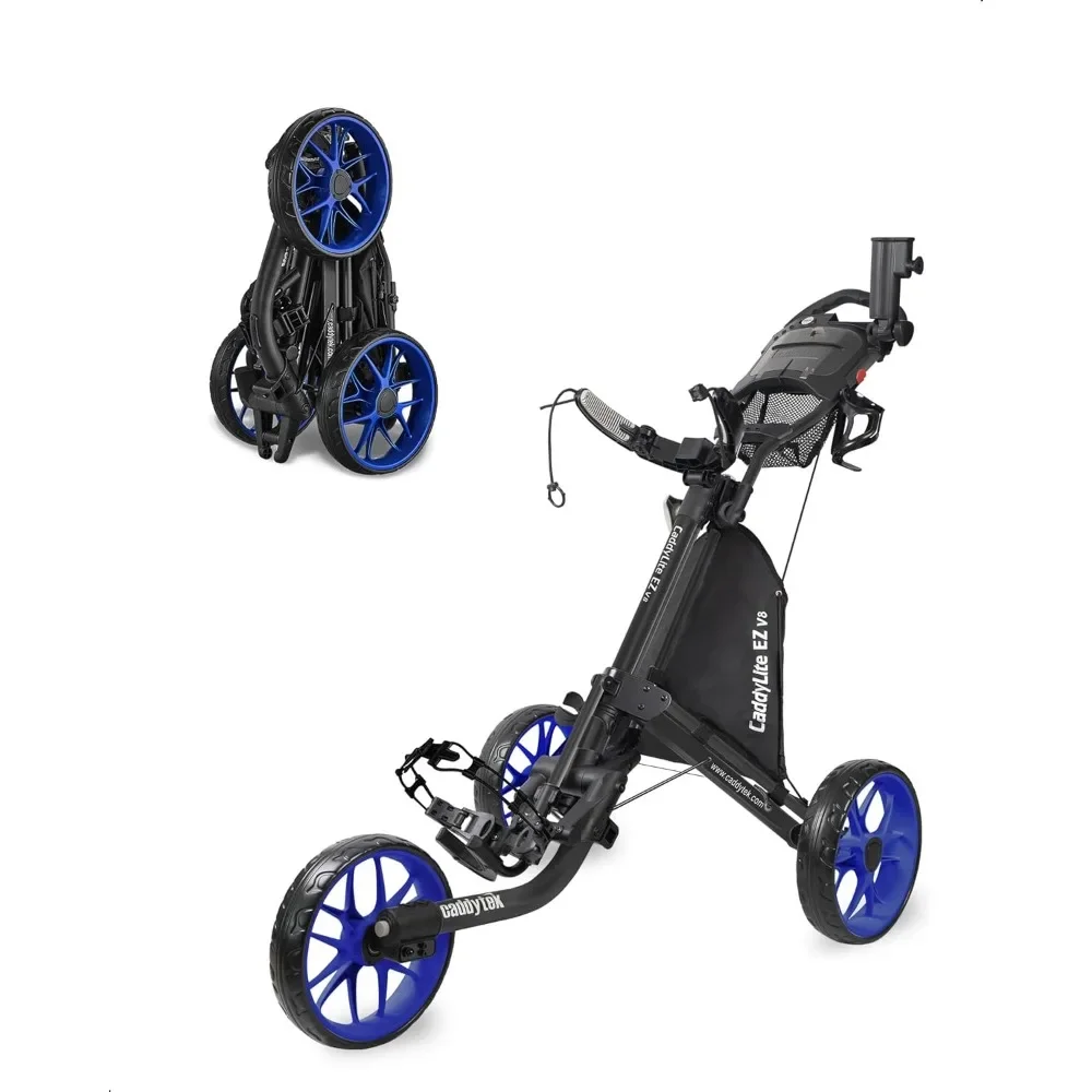 US Shipping 3 Wheel Golf Push Cart Lightweight Foldable One Click Folding EZ Cart Adjustable Handle Cooler Basket Umbrella