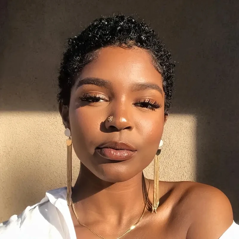 密度150% フルマシンメイド ショートアフロカーリー人毛ウィッグ アフロショートウィッグ 女性用ピクシーカットウィッグ人毛