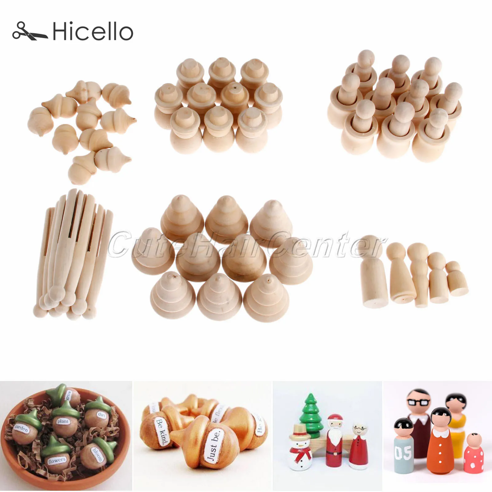 5/10pcs Wooden Peg Dolls Wood People Unpainted Acorn Puppet Snowman Christmas Trees Montessori Toys Natural Decoration Hicello