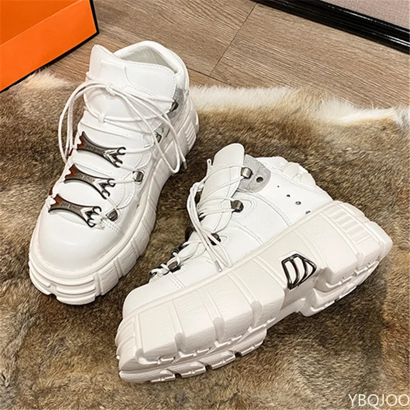 Punk Womens Ankle Boots Fashion Casual New Rock Female Chunky Shoes Metal Decoration Motorcycle Boots Women Platform Shoes