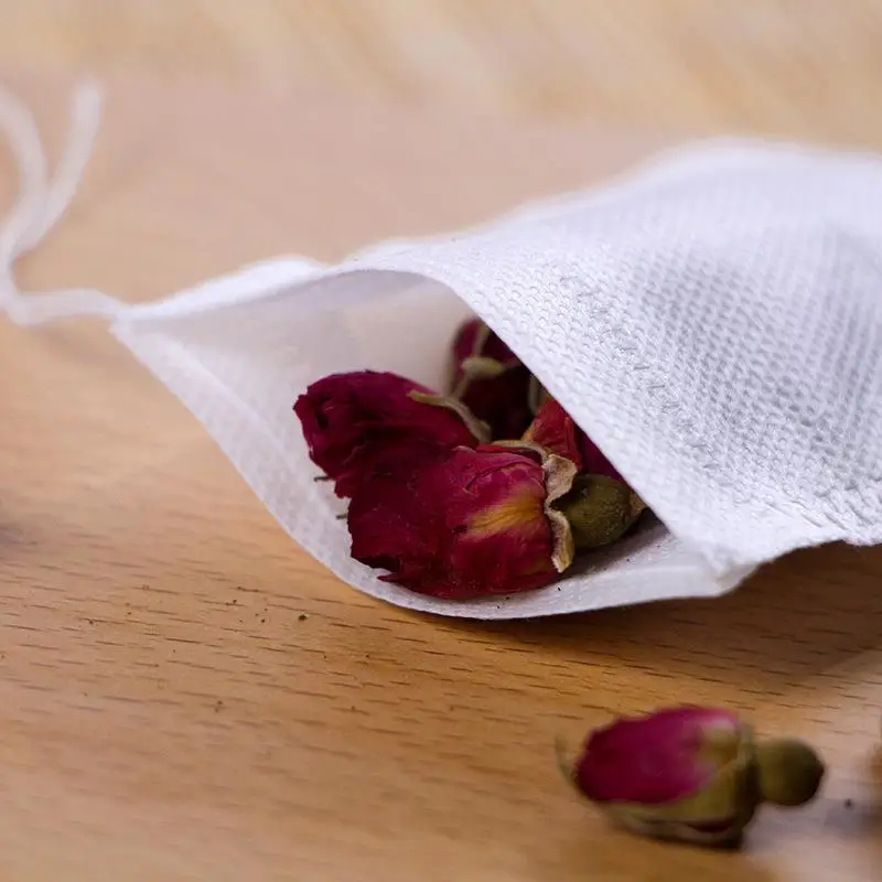 100 PCS Food Grade Nonwoven Drawstring Tea Filter Bags Leak Proof No Residue For Loose Leaf Tea Brewing Spice Infusion Home Use