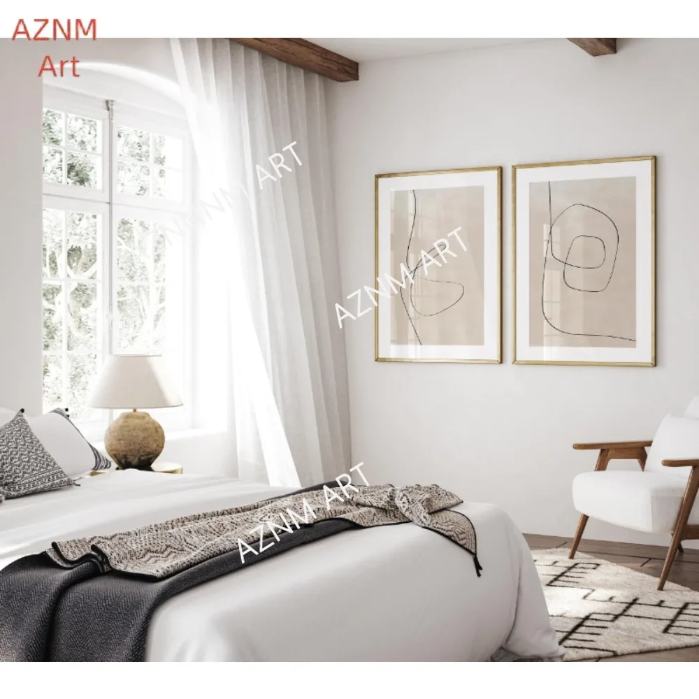 1/2Pcs Beige Prints, Abstract Painting, Neutral Minimalist Wall Art, Modern Beige Wall Decor, Line Art Canvas Painting