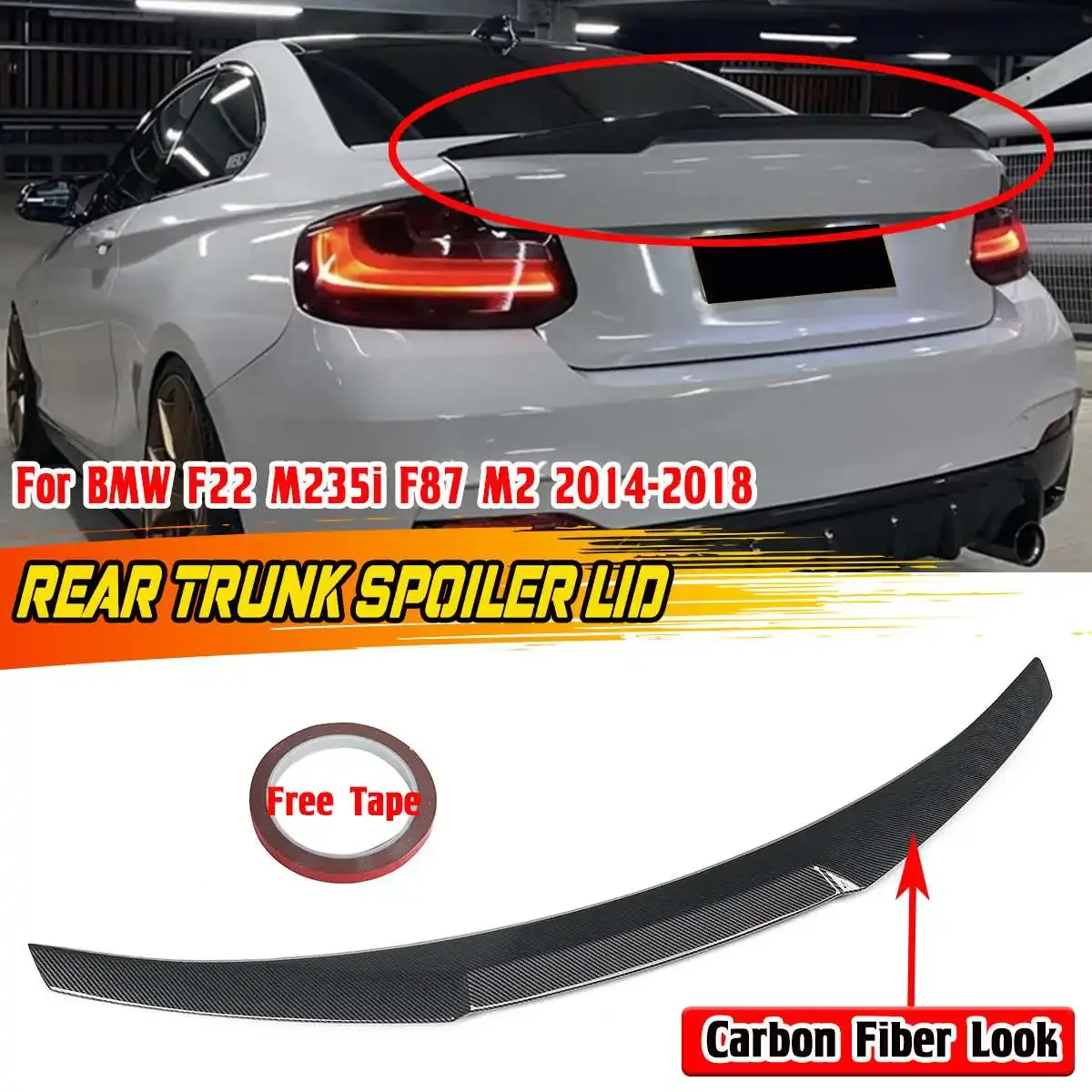 

Black/Carbon Fiber Look F87 Car Rear Trunk Spoiler Lip Wing For BMW F22 M235i F87 M2 2014-2018 M4 Style Rear Roof Lip Spoiler