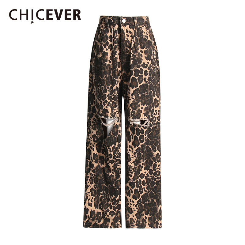 CHUCEVER High Street Printing Jaens For Women High Waist Hollow Out Patchwork Buttons Straight Skinny Denim Pants Female Summer