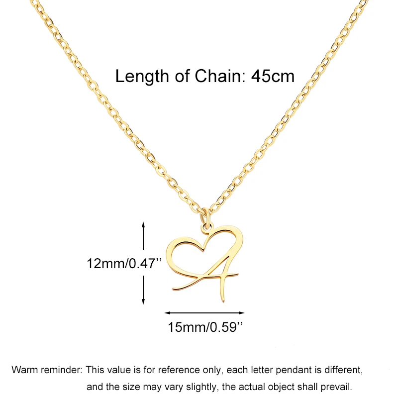 Heart Initial Letter Necklace for Women Gold Color Stainless Steel Necklace Initials Heart Pendant Jewelry Birthday Gift collar