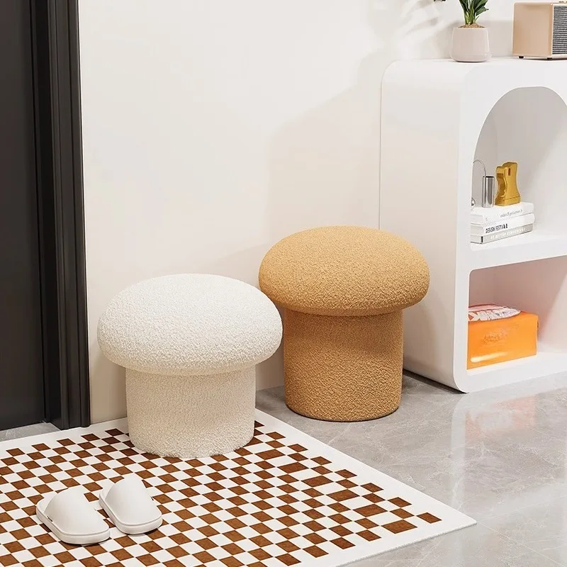 

Nordic Ottomans Lovely Mushroom Fabric Art Makeup Stool Creativity Bedroom Step Round Stools Bedroom Furniture Foot Stool Pouf