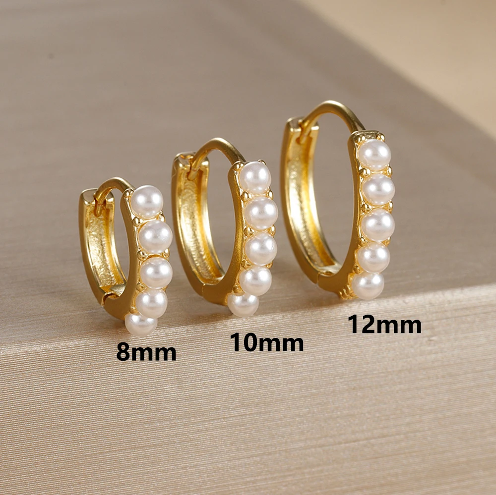 3PCS Korean Stainless Steel Elegant Pearl Hoop Earrings Set for Women 8/10/12mm Circle Ear Buckle Earring Piercing Jewelry