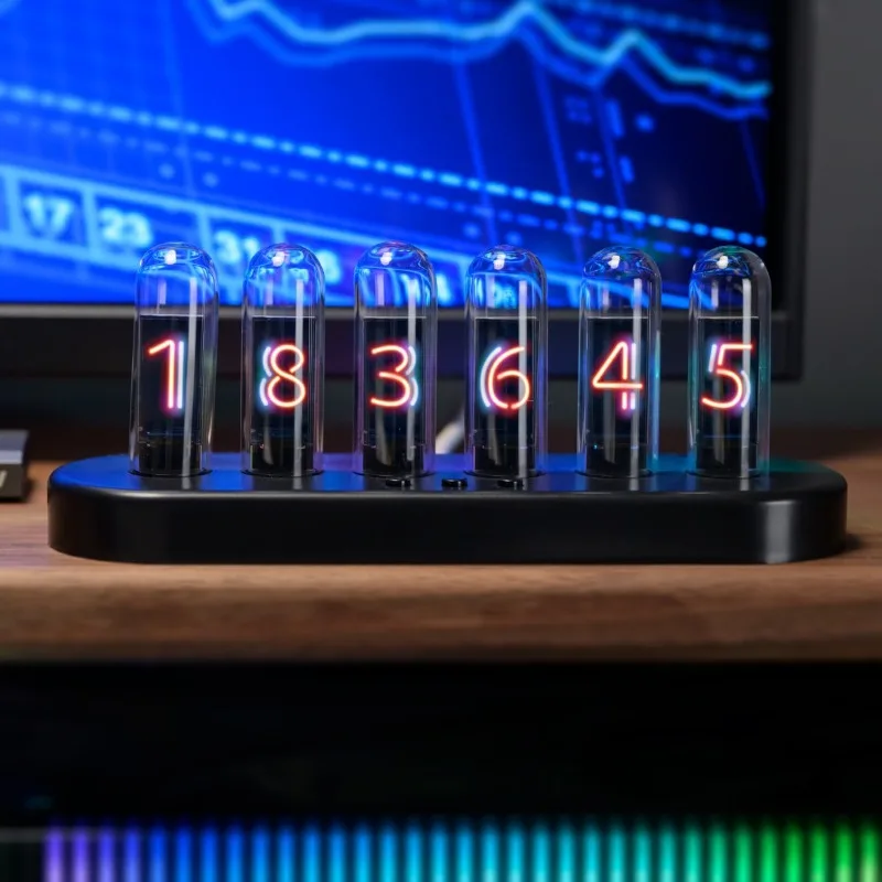 Nixie Tube Style Clock, Color Screen Smart Alarm Clock, Temperature Humidity Desktop Decor