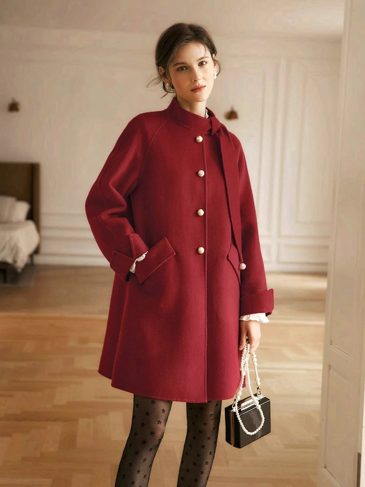 

OLrain женские зимние шерстяные пальто 2025 новое элегантное французское пальто для поездок на работу однотонная двусторонняя шерстяная куртка женские топы GO57DS95992