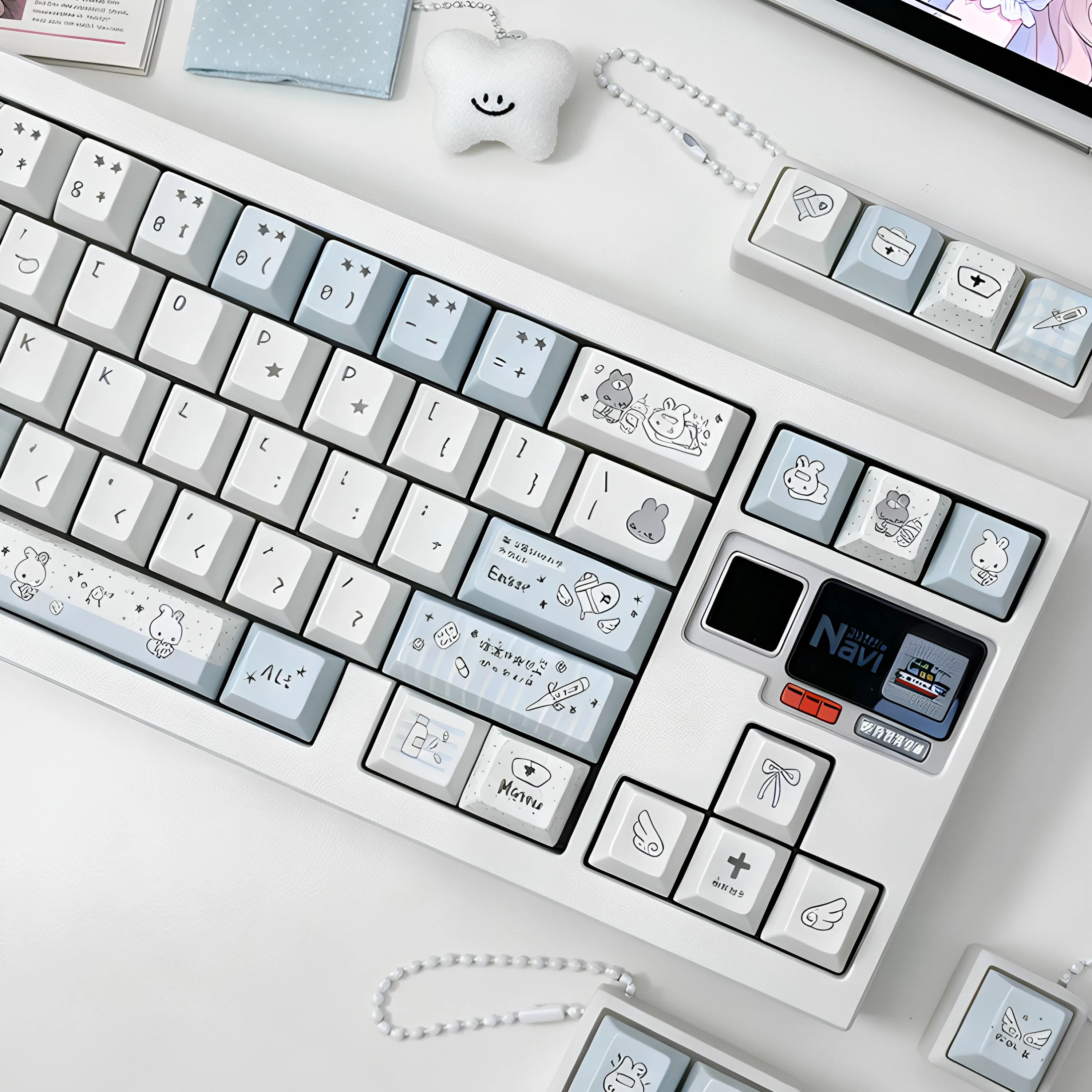 Cute Girl Aqua-Colored Keycap Cherry Profile Five-Sided Sublimation Magnetic-Axis Custom MX Switch Mechanical Keyboard Keycaps
