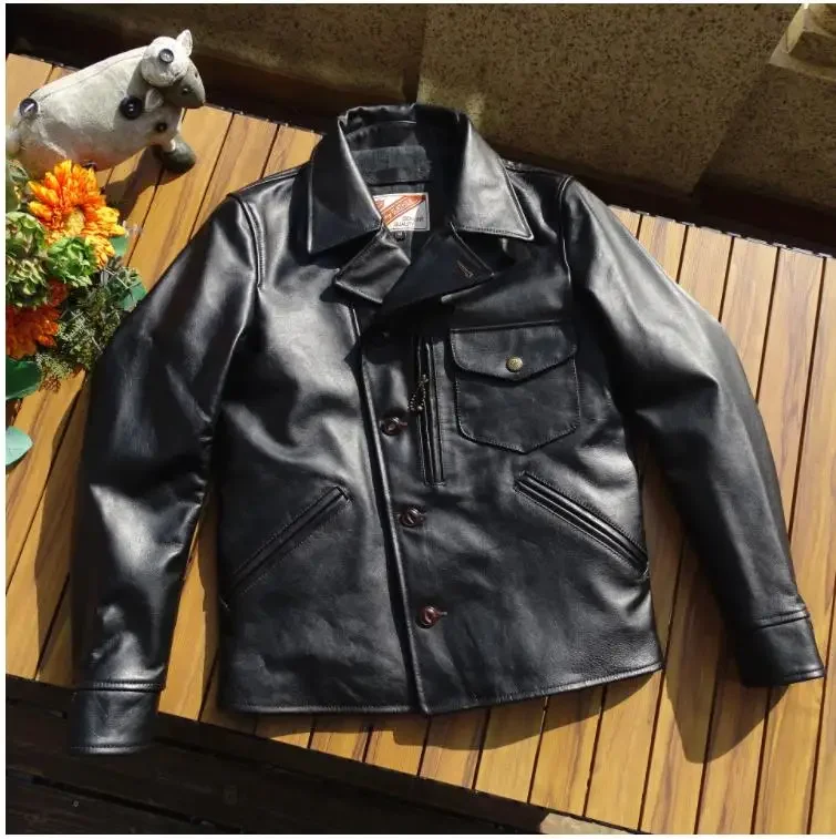 YR!Free shipping.Brand new.Men Classic Biker genuine leather coat.fashion father's motor cowhide jacket.Plus size leather wear