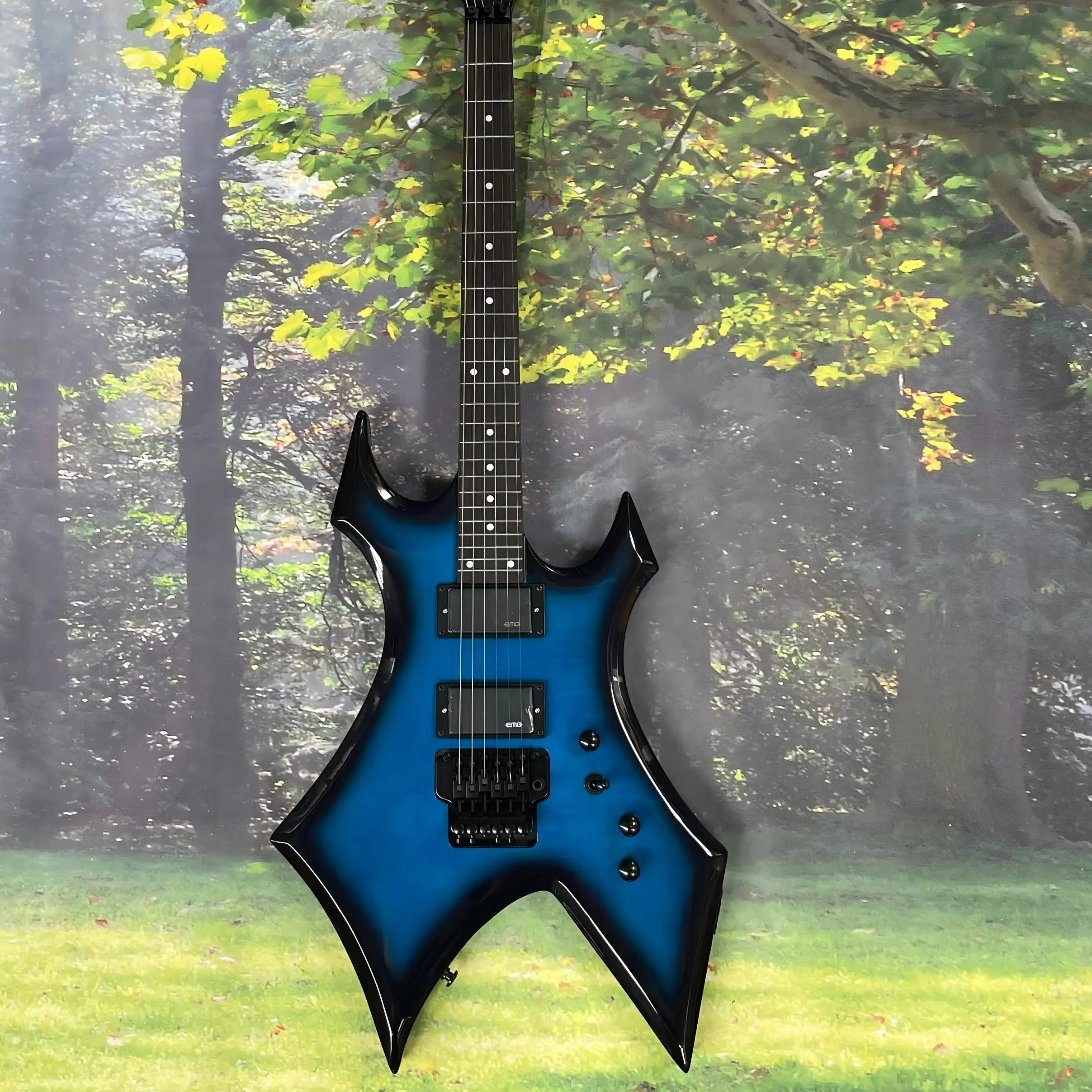 Blue Black Tiger Stripe Warrior Electric Guitar, HH High-Output Pickups, Double Locking Tremolo, 24 Frets