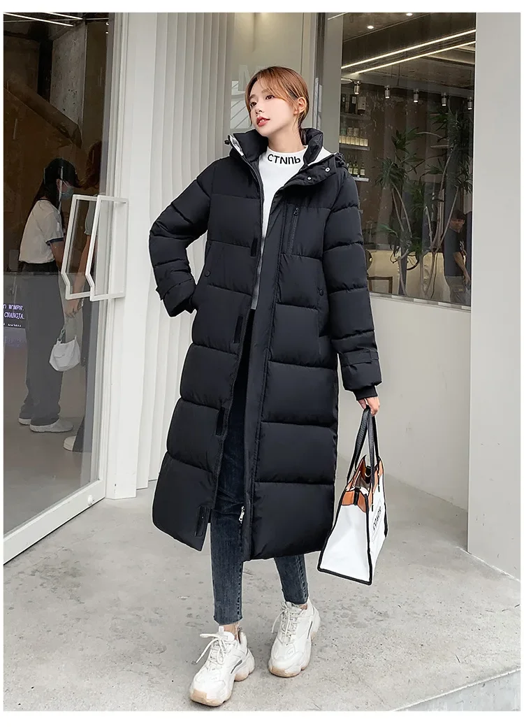 Women Parkas Coats Hooded Jackets Solid Pocket Zipper Long Sleeves Thick Slim Fit Wide Waist Elegant Casual  Autumn Winter