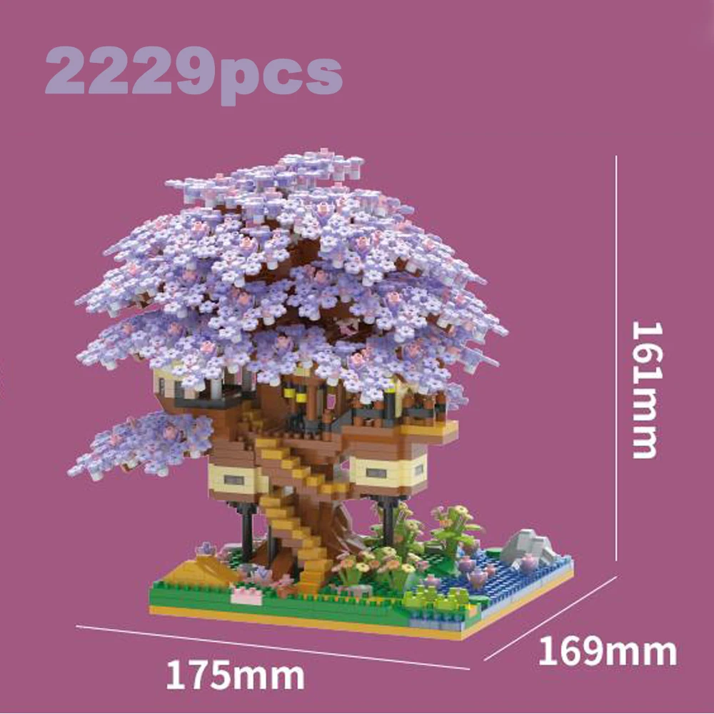 Pink Cherry Tree House Building Micro-particle Building Block Classic Model Girl Boy Difficult Assembly Miniature Blocks Toy Kid image 5