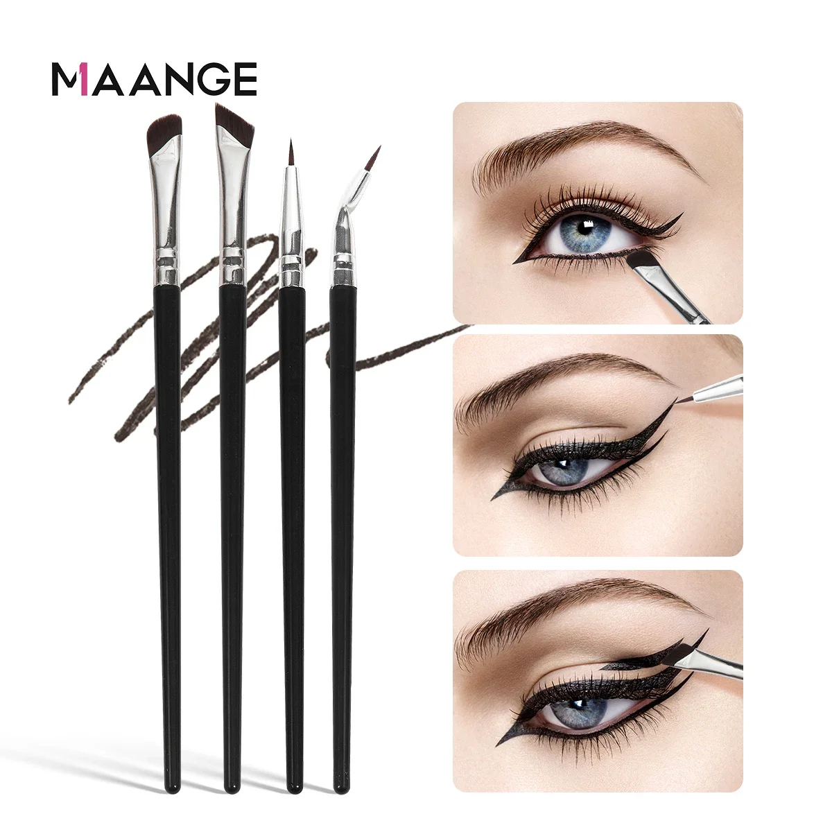MAANGE 4PCS Set di pennelli per trucco professionale per occhi Ombretto Pennello per sopracciglia Lama Eyeliner Contorno Pennelli per trucco Strumento per trucco