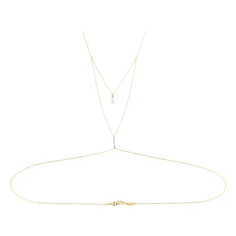 بسيطة متعدد الطبقات اللؤلؤ عودة قطرة سلسلة قلادة المرأة موضة المعادن طويلة عارية الذراعين الجسم سلسلة العروس مجوهرات الزفاف اكسسوارات