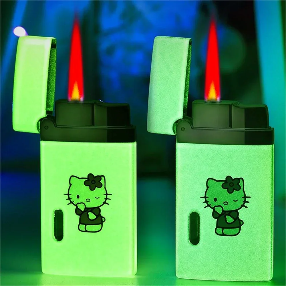 

Sanrio Anime Peripheral Hello Kitty Luminous Windproof Lighter Kawaii Cartoon Cute Creative Bar Cigarette Lighter Gift Wholesale