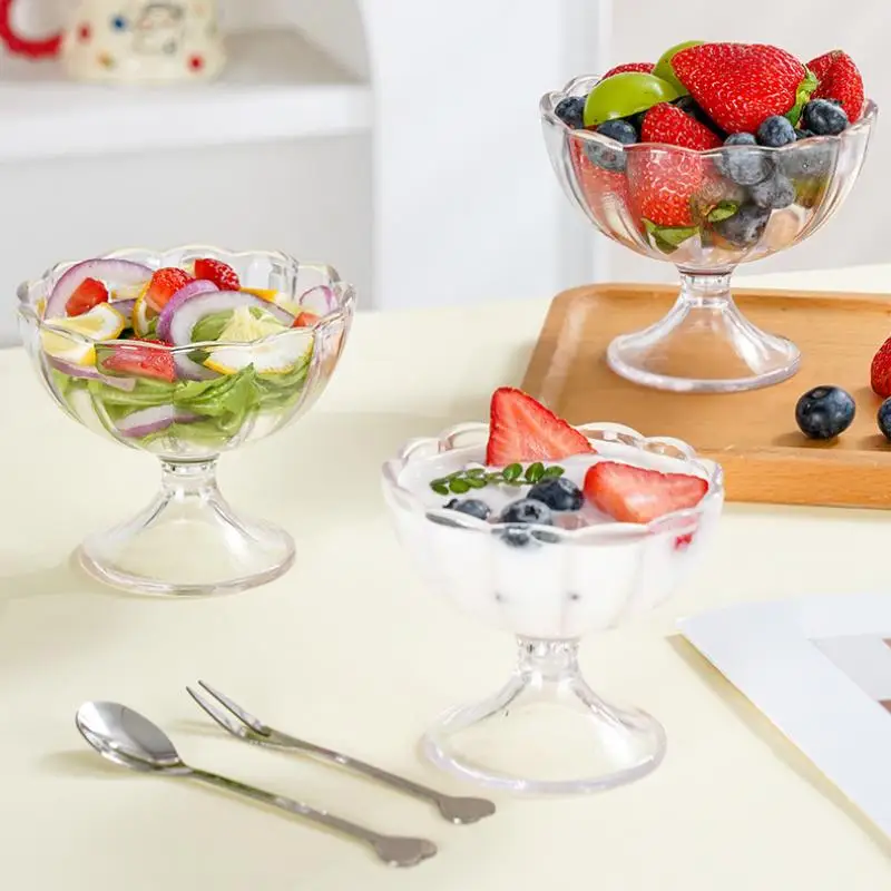Durable Acrylic Clear Ice Cream Dessert Cups 230/240ML Transparent Red Wine Goblet Small Yogurt Pudding Cup Party Supplies