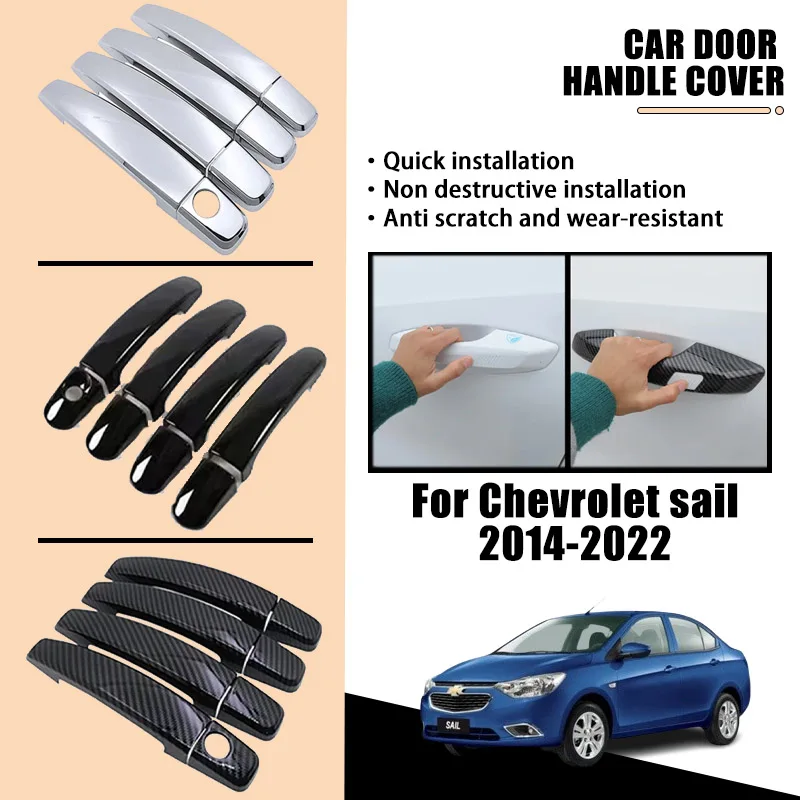 Door Handle Cover For Chevrolet sail 3 MK3 Aveo 2014-2022 2015 2016 Carbon Fiber Chrome Car Accessories Catch Rustproof Stickers