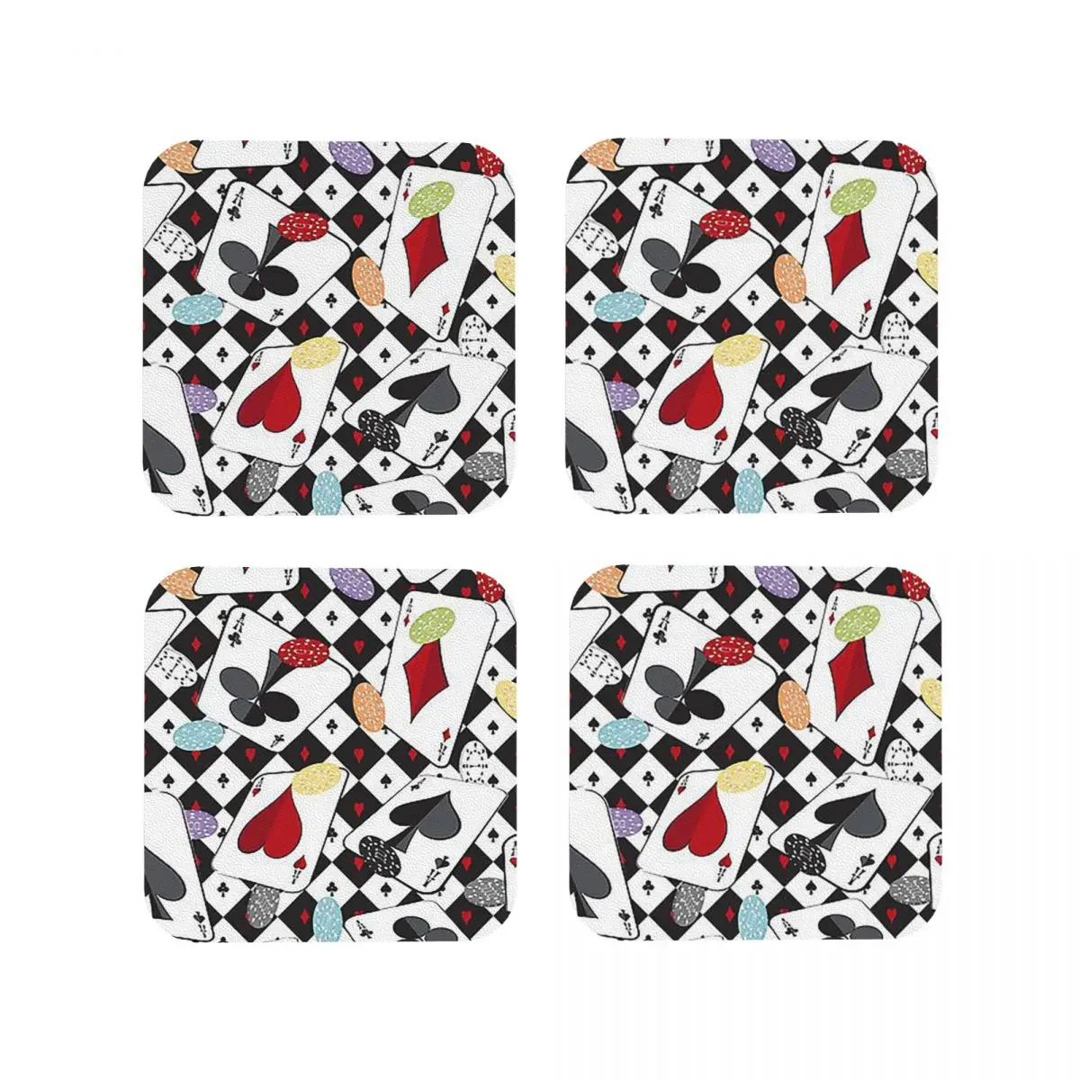 Casino Playing Card Coasters Kitchen Placemats Non-slip Insulation Cup Coffee Mats For Decor Home Tableware Pads Set of 4