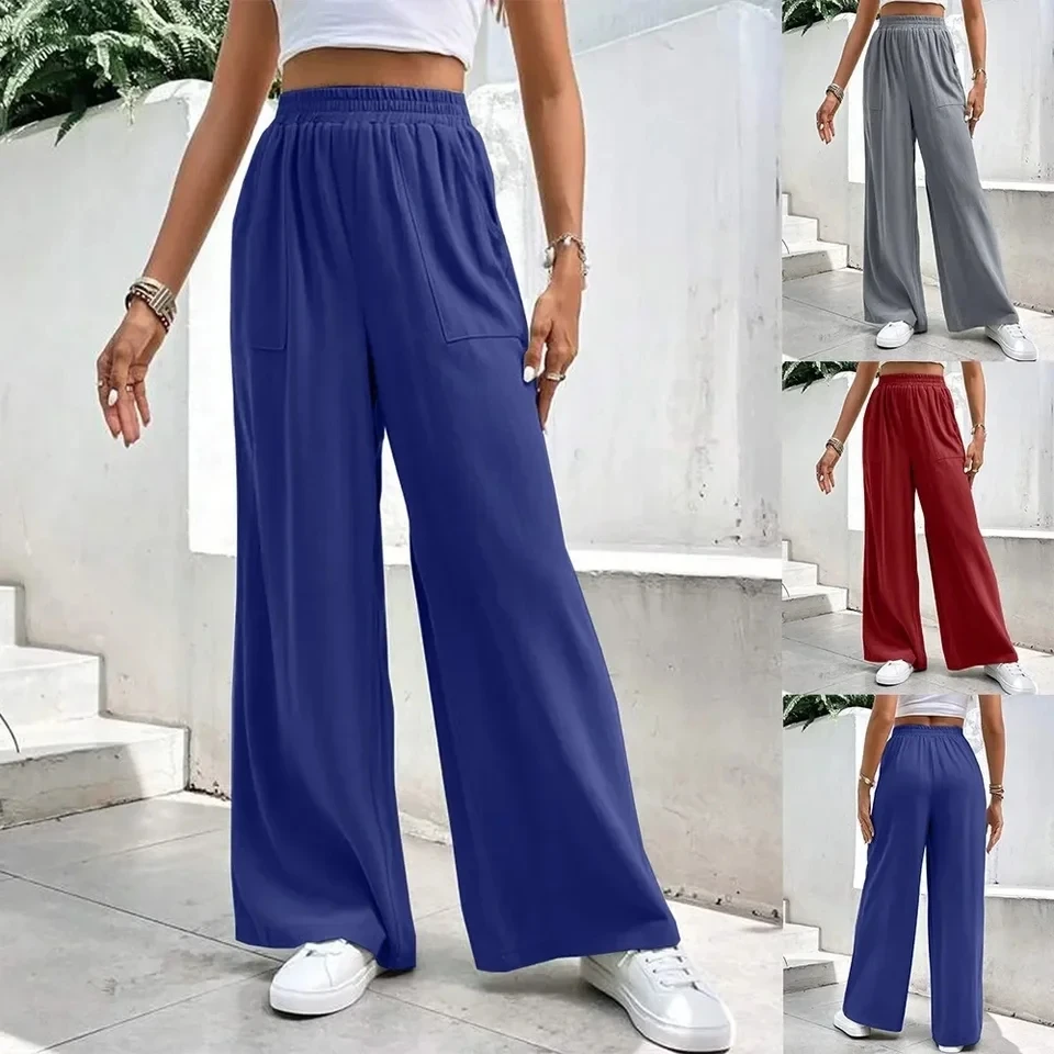 

Women's Pants, Mid Waist Straight Leg Pants, Loose Sports, Solid Color Pockets, Spring New Style