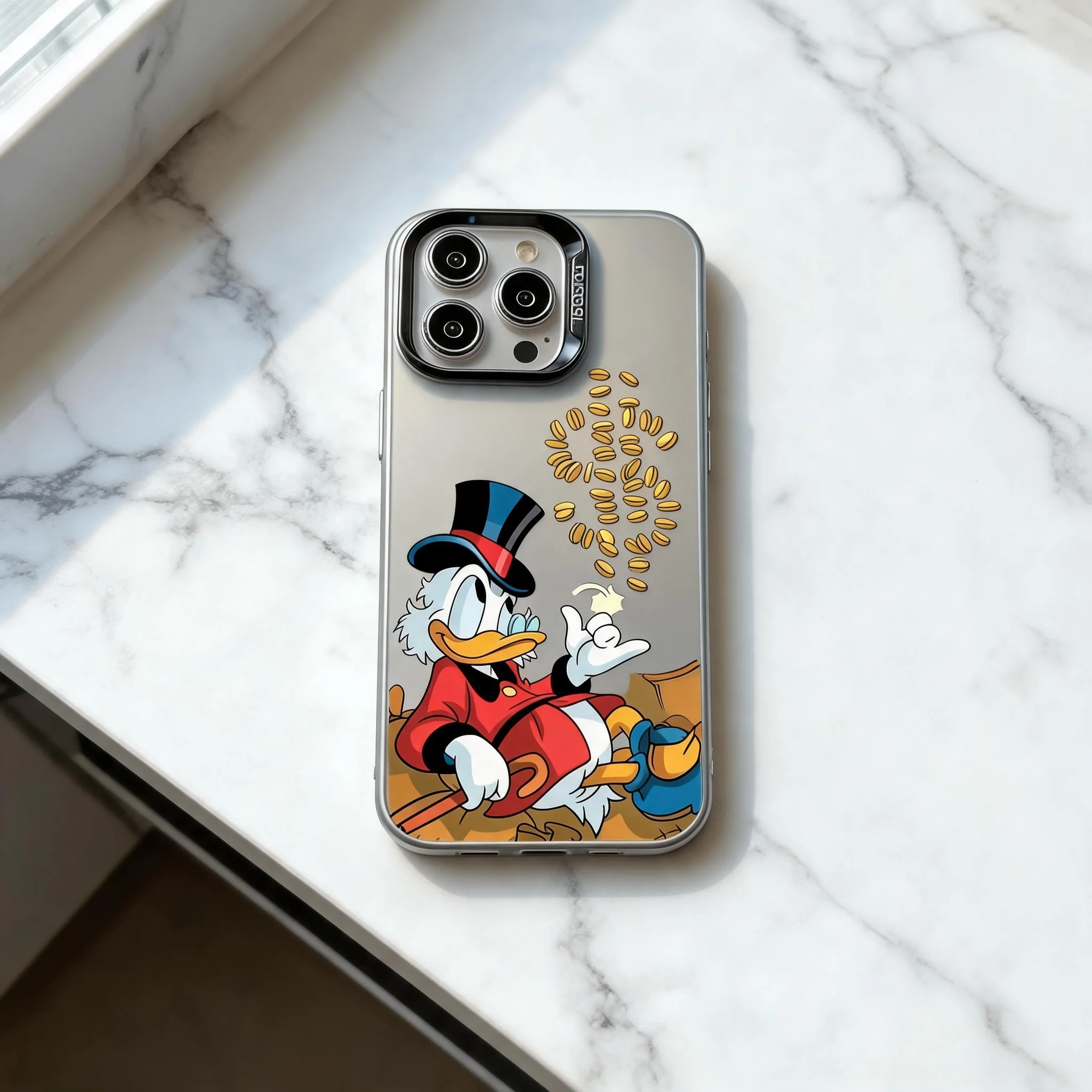 Scrooge McDuck Rich Gold Coins Parody iPhone Case, Peach Lens Frame Soft TPU, For IPhone12-New Series