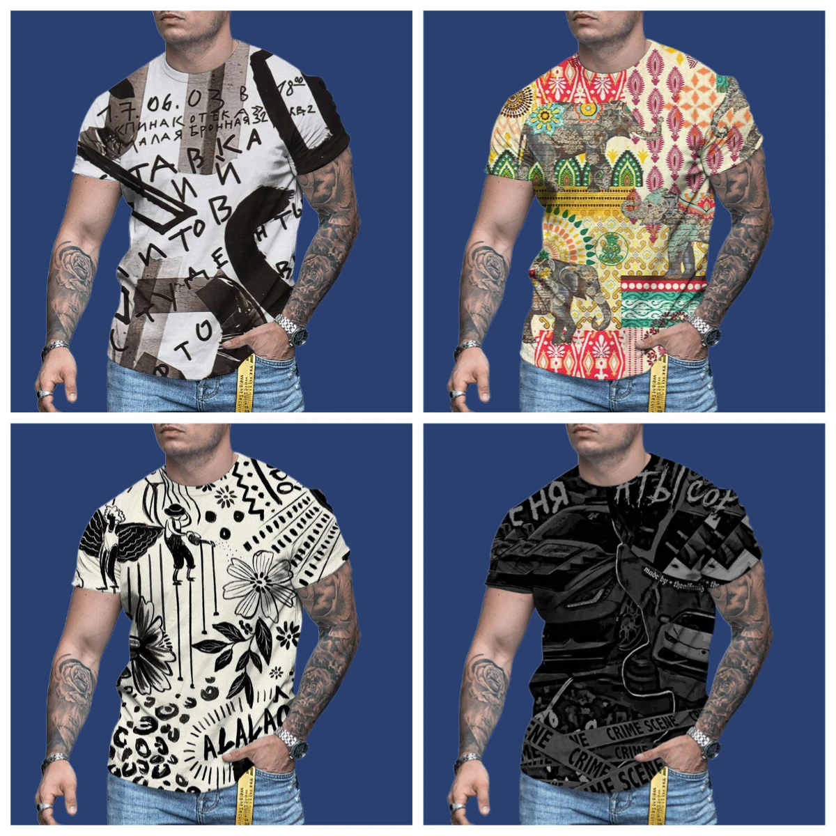 

25 Casual Abstract Painting Print Short Sleeve Men's T-shirt Independent Station Street Fashion Retro Wish Crew Neck Summer Top