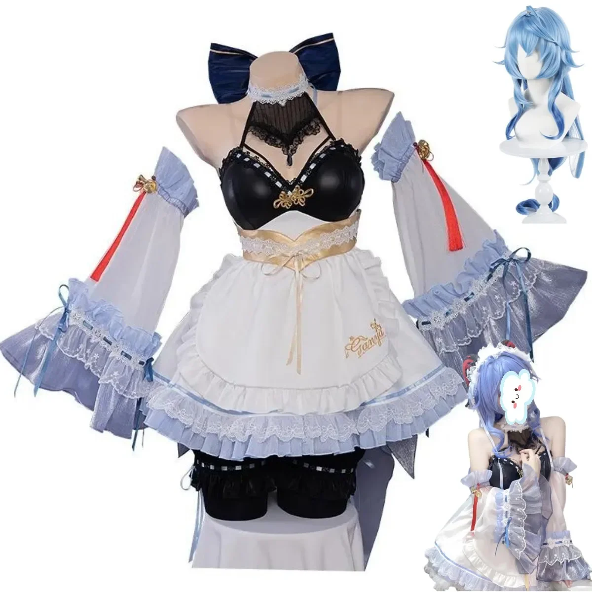 Anime Game Genshin Impact  Ganyu Cosplay Costume Wang Xiaomei Wig Maid Dress Lolita Woman Sexy Kawaii Halloween Carnival Suit