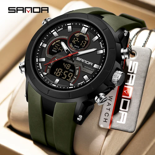 Imagen 2 del producto SANDA nuevo 6279 reloj electrónico informal para hombre, reloj electrónico deportivo multifuncional resistente al agua con pantalla Dual LED para hombre