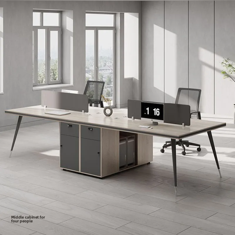 Staff Office Desk and Chair Combination, Simple and Modern Double Four-person Card Seat Workstation, Staff Table Six-person
